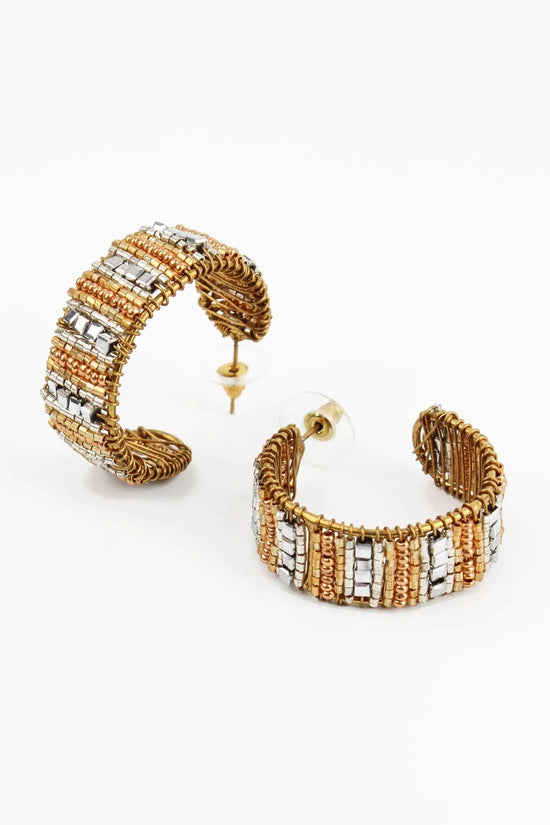 My Doris Earrings Chunky Beaded Hoops in Silver & Gold