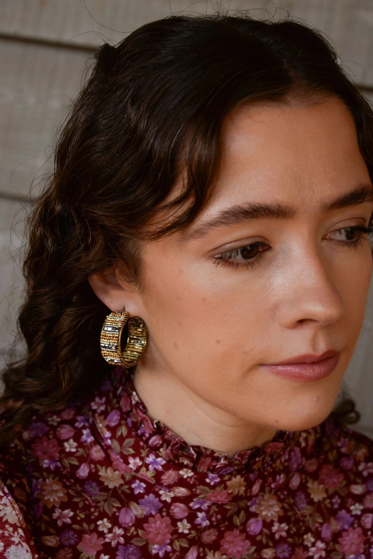 My Doris Earrings Chunky Beaded Hoops in Silver & Gold