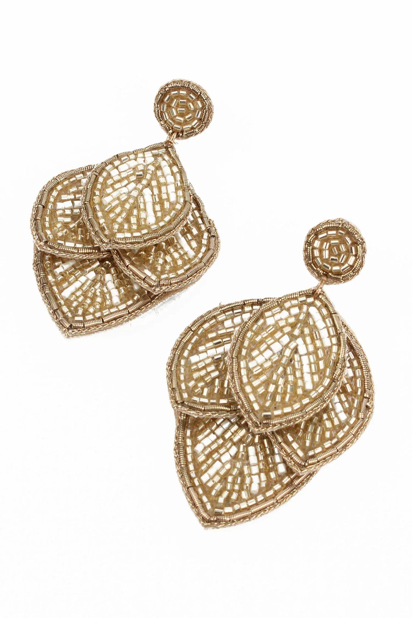 My Doris Earrings Gold Beaded Leaf Earrings