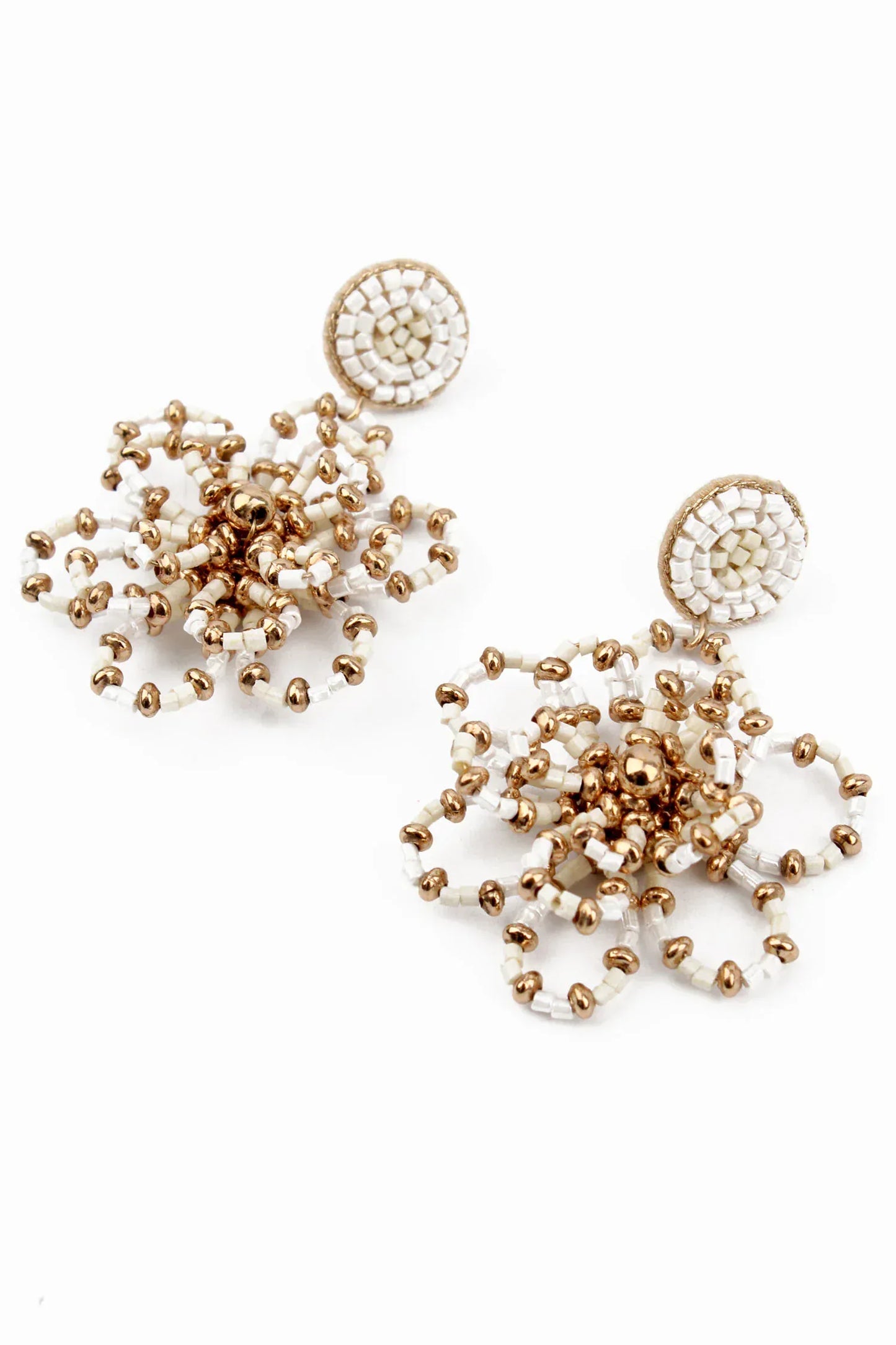 My Doris Earrings Gold Pearl Beaded Flower Earrings
