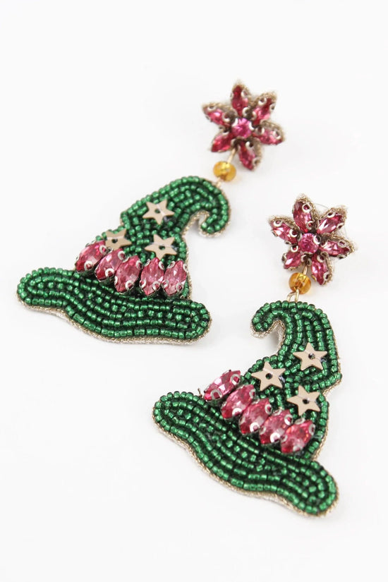 My Doris Earrings Green and Pink Witches Hat Earrings