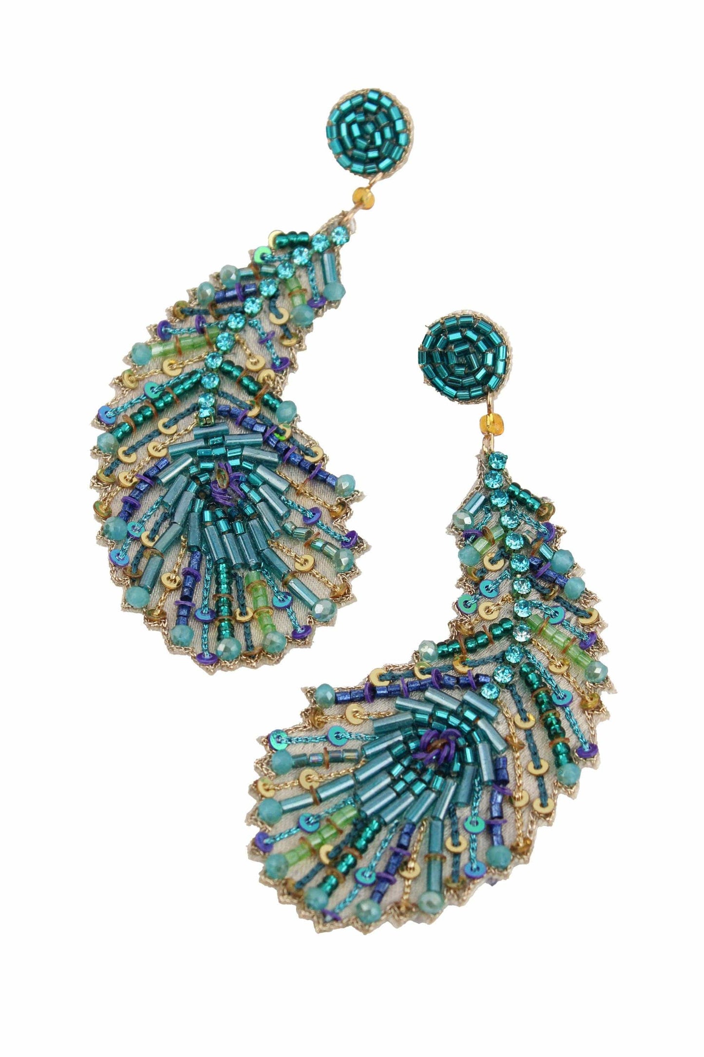 My Doris Earrings PEACOCK FEATHER BEADED EARRINGS