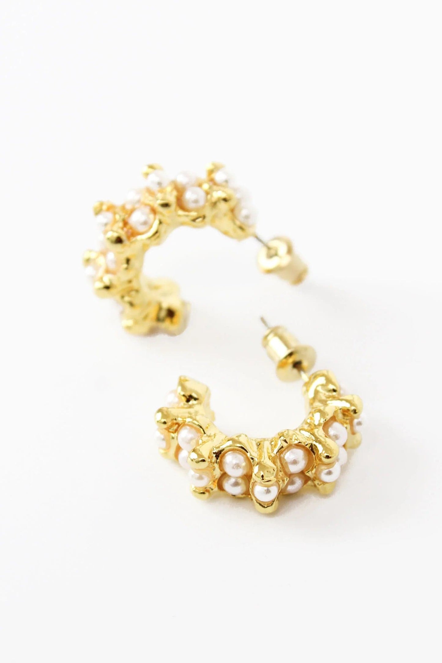 My Doris Earrings Pearl Cluster Gold Hoops