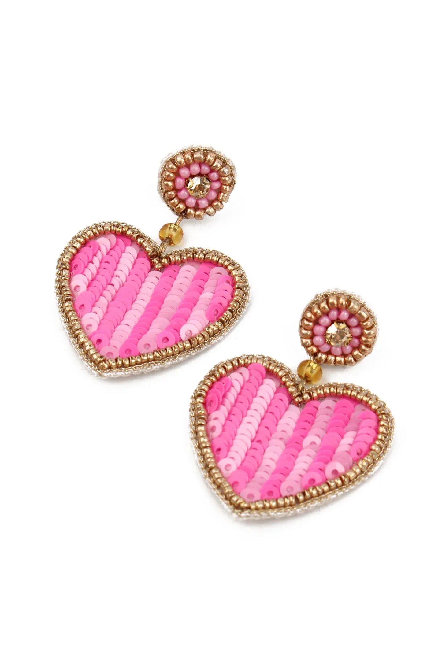 My Doris Earrings Pink Stripe Heart Beaded Earrings