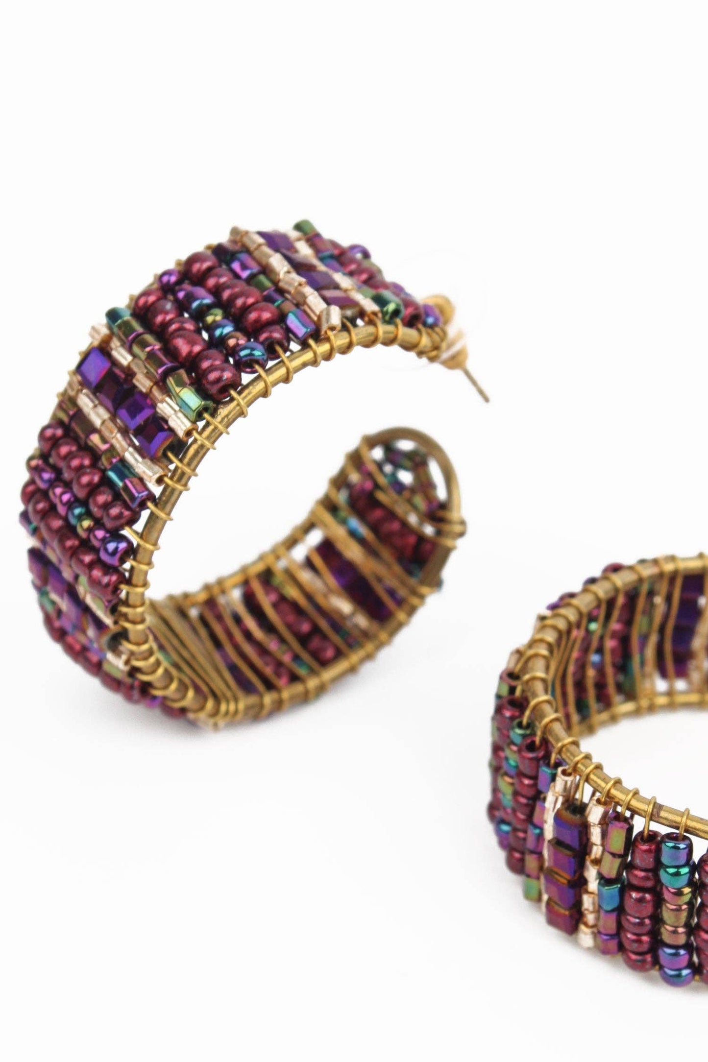 My Doris Earrings PURPLE HOOP WRAPPED BEADED EARRINGS