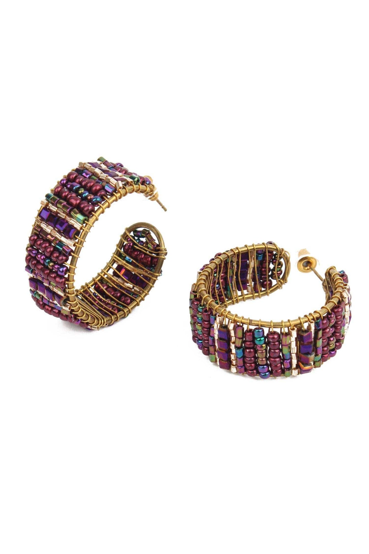 My Doris Earrings PURPLE HOOP WRAPPED BEADED EARRINGS