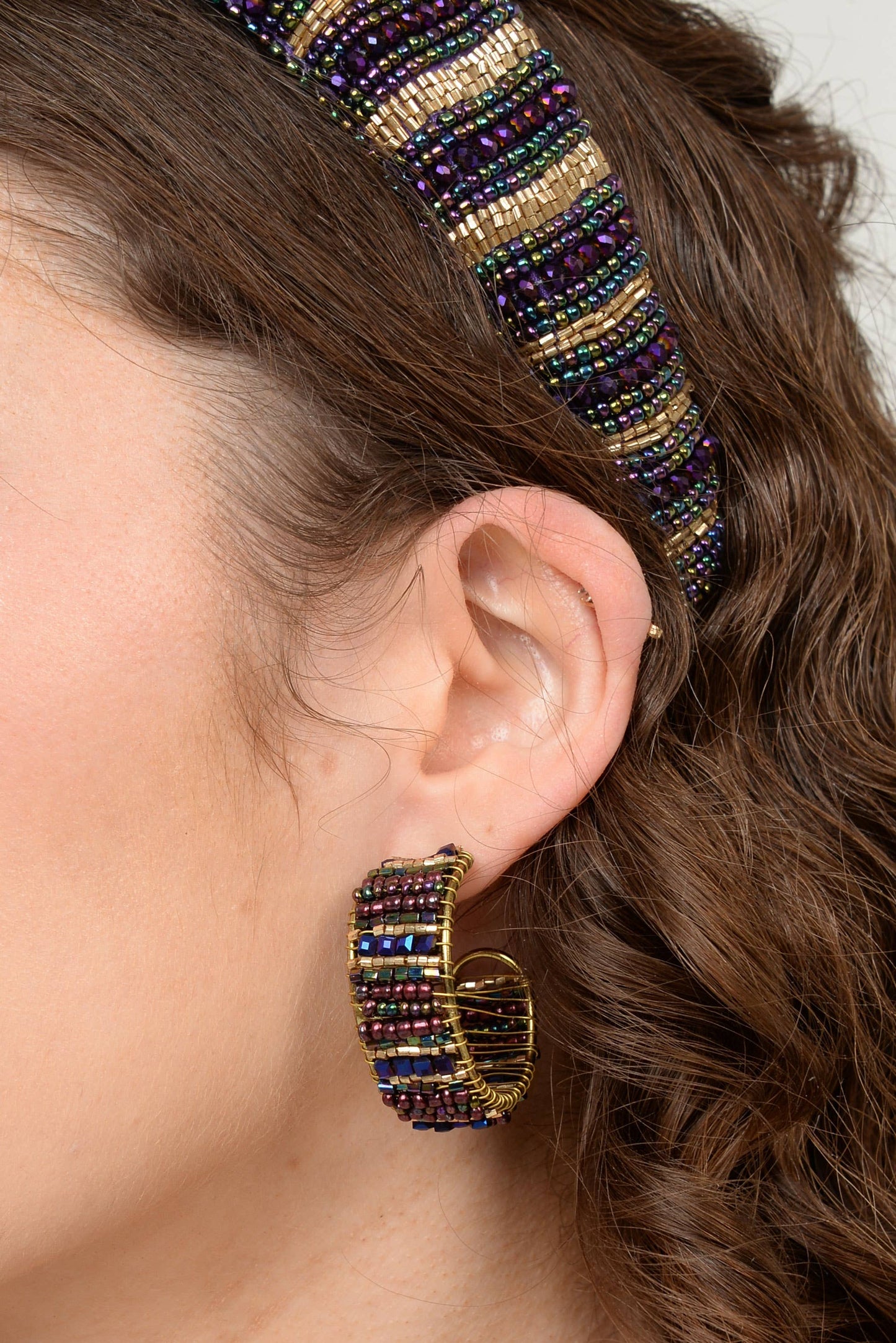 My Doris Earrings PURPLE HOOP WRAPPED BEADED EARRINGS