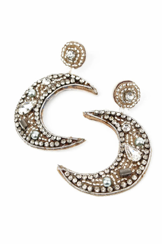 My Doris Earrings SILVER BEADED MOON DROPS