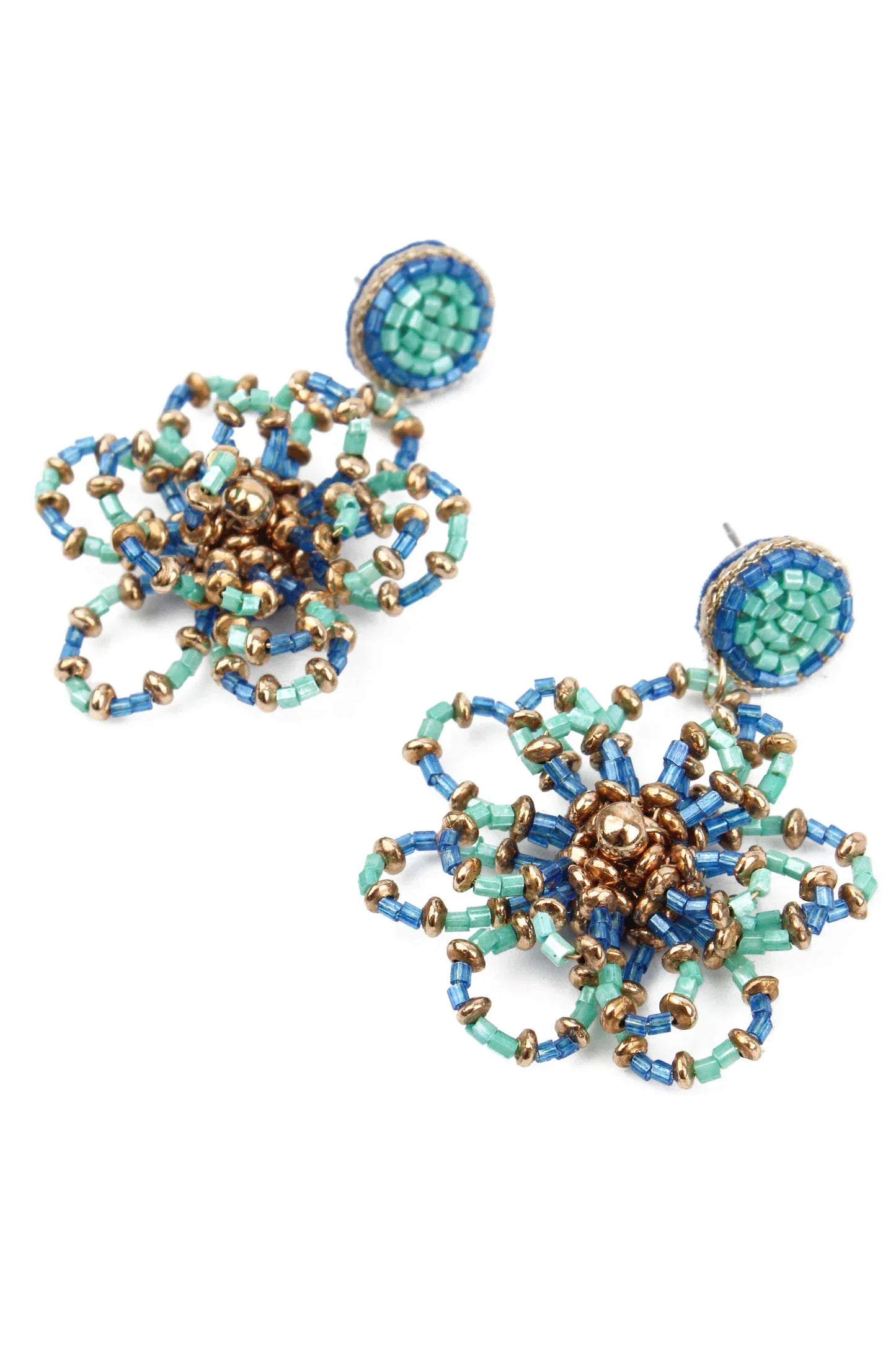 My Doris Earrings Turquoise Beaded Flower Earrings