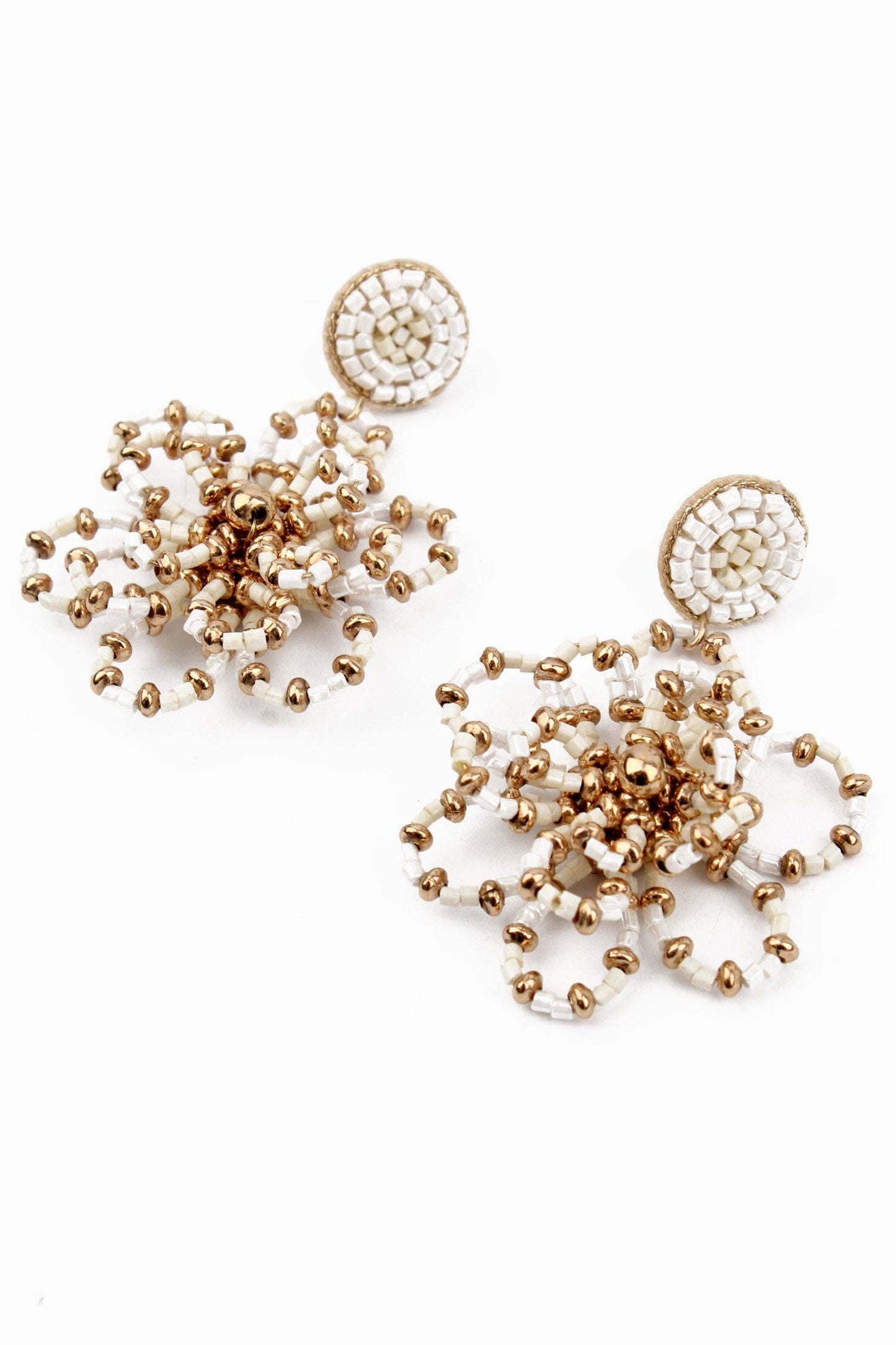 My Doris GOLD PEARL BEADED FLOWER EARRINGS