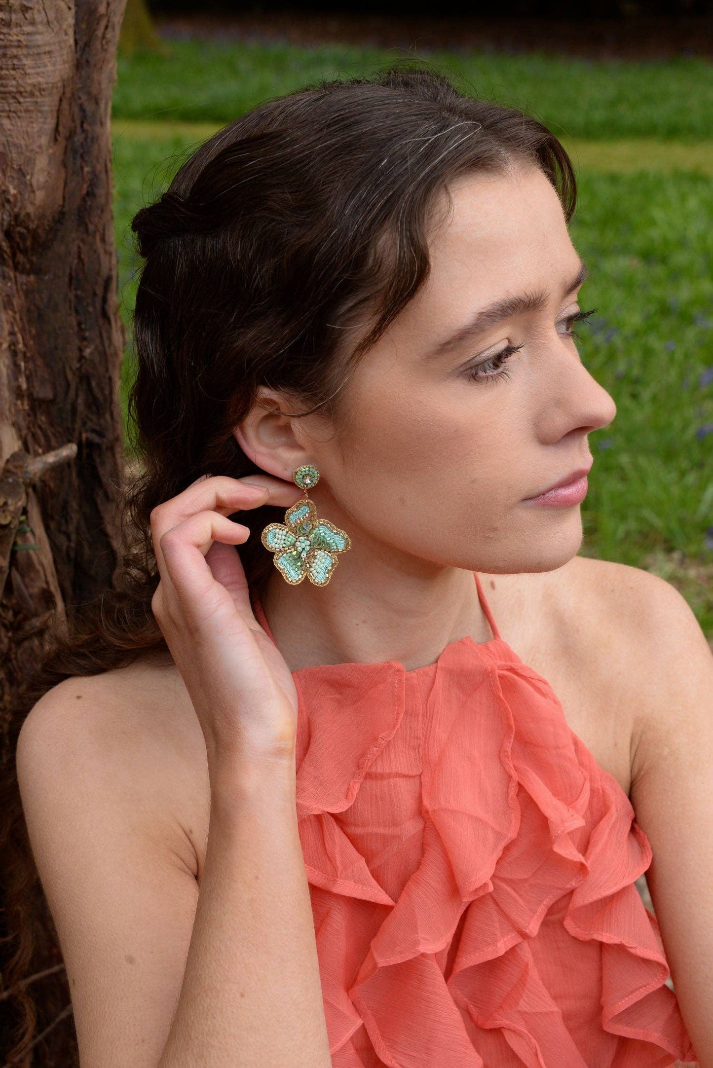 My Doris MINT GREEN FLOWER EARRING