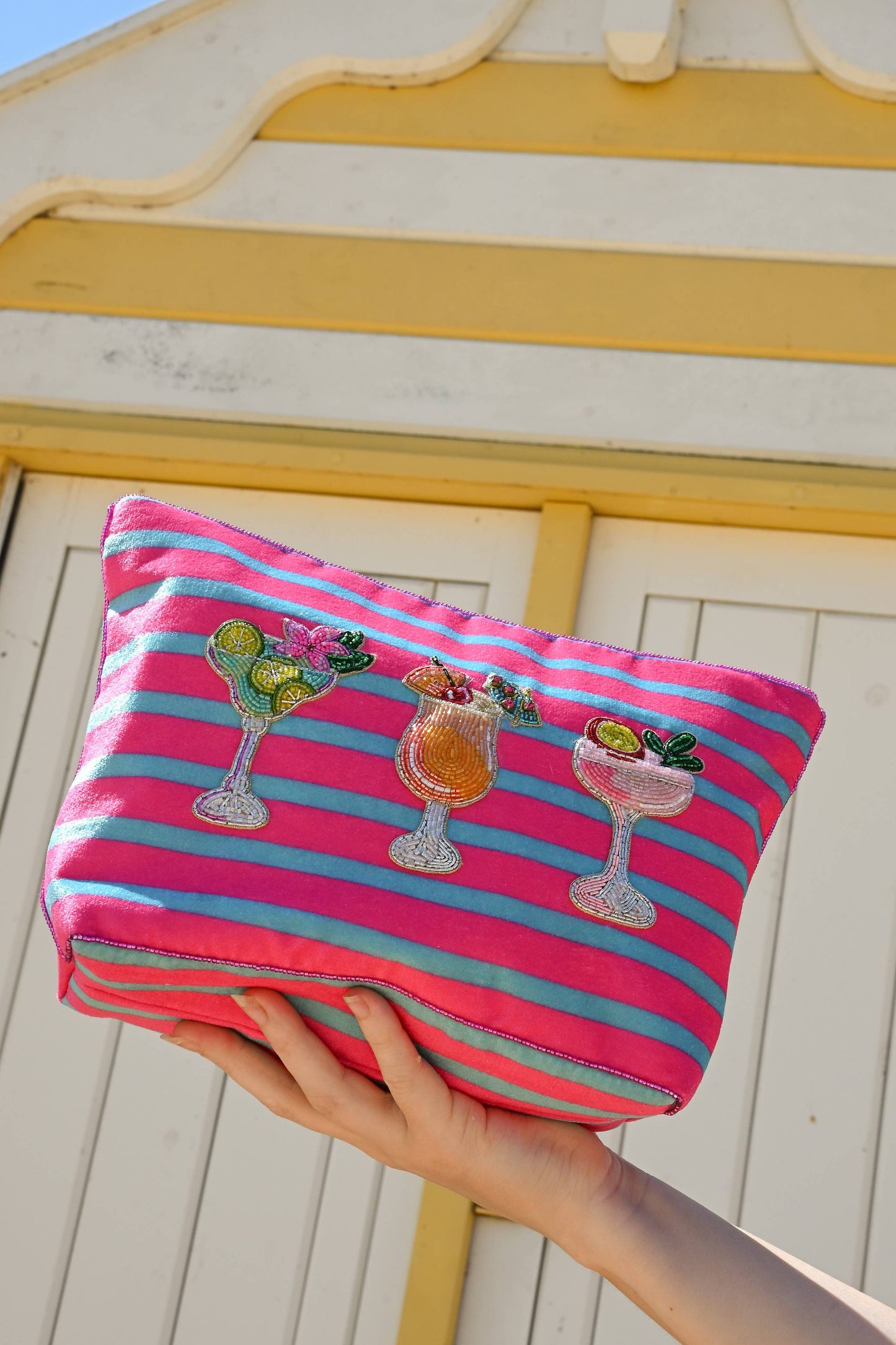 My Doris MULTI COCKTAIL LARGE POUCH ON STRIPE