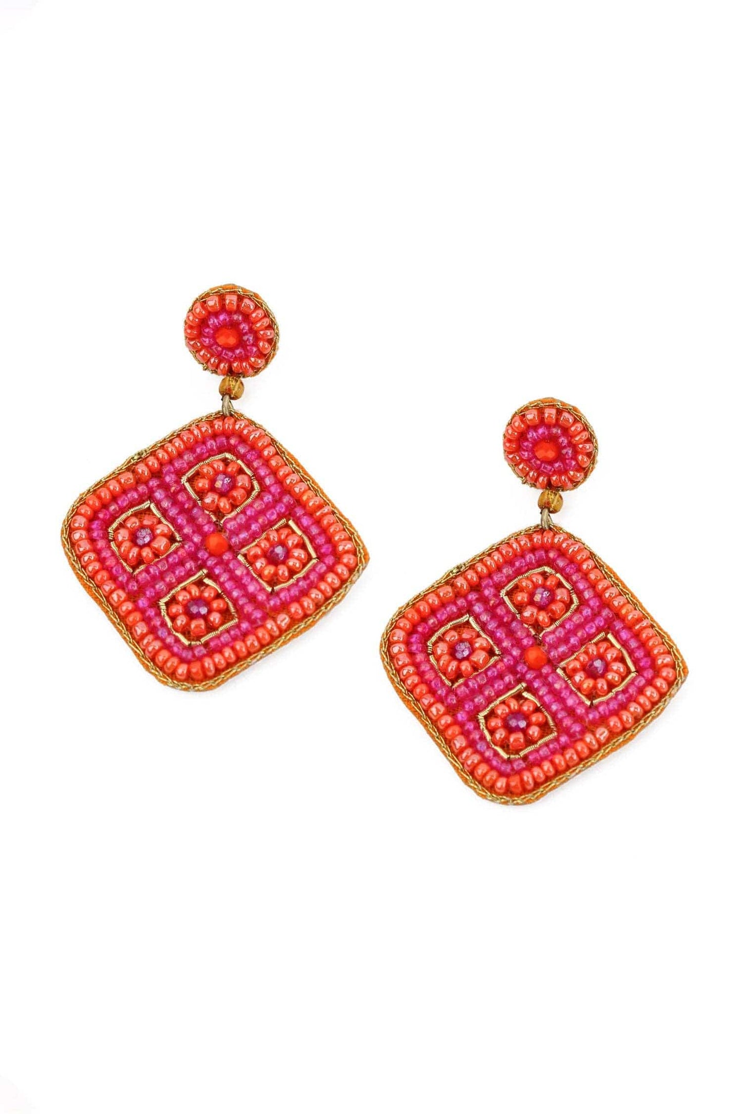 My Doris ORANGE AND PINK DIAGONAL BEADED EARRINGS