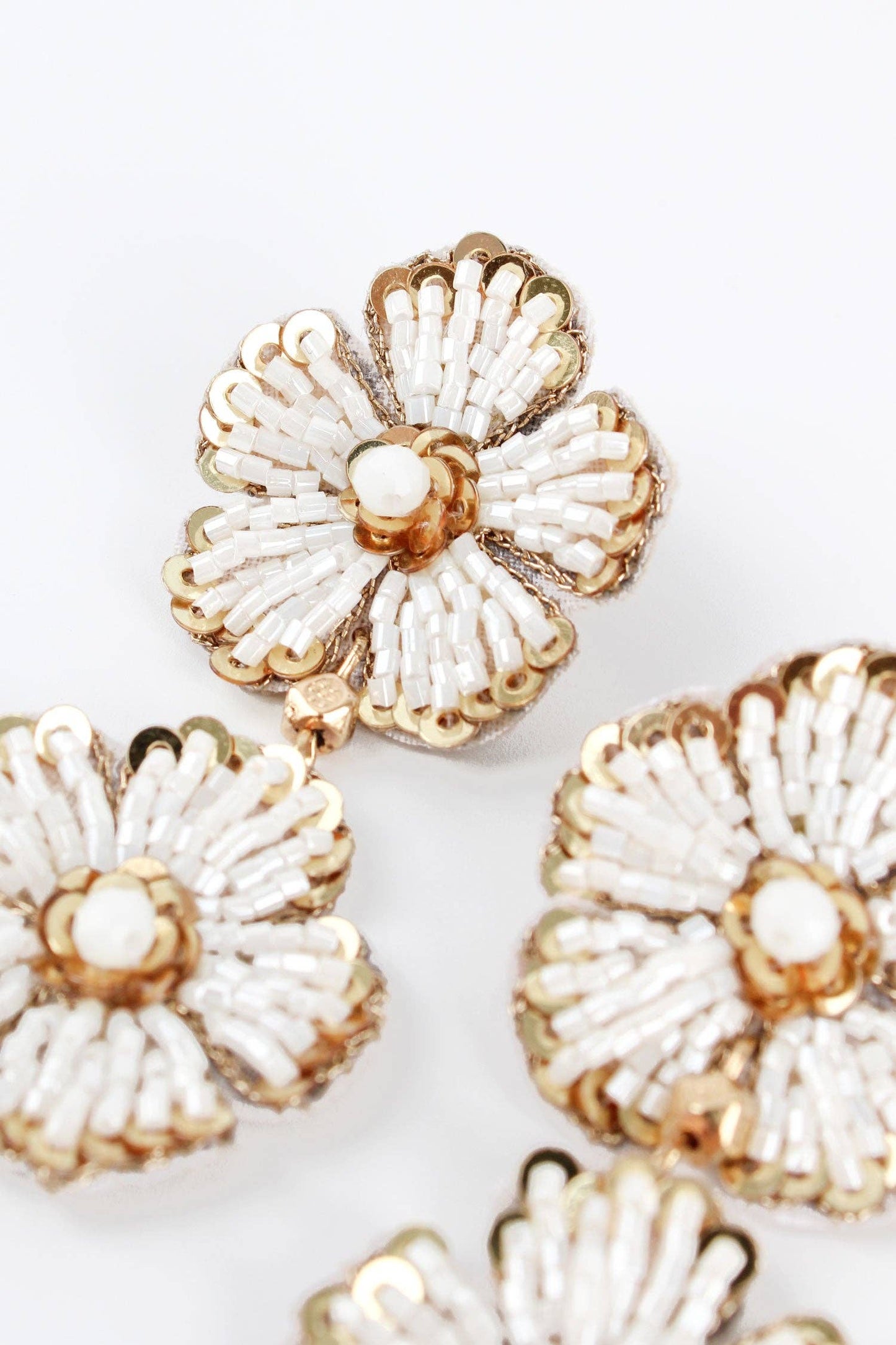 My Doris PEARL AND GOLD FLORAL DOUBLE DROP EARRINGS