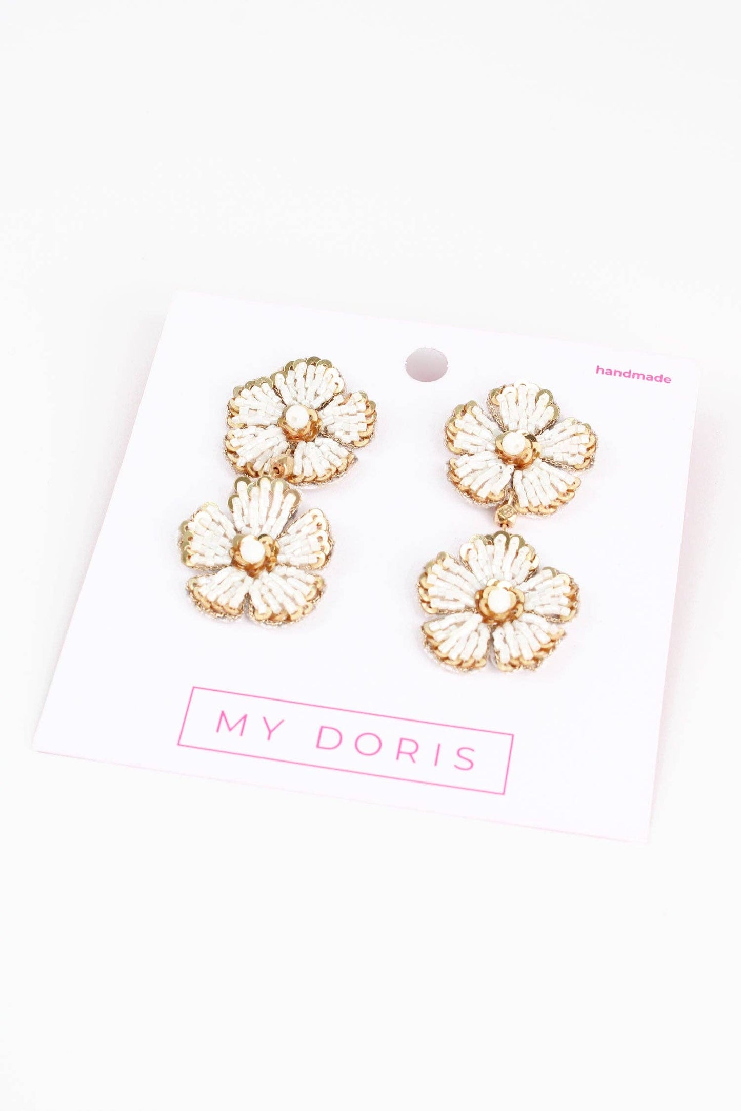 My Doris PEARL AND GOLD FLORAL DOUBLE DROP EARRINGS