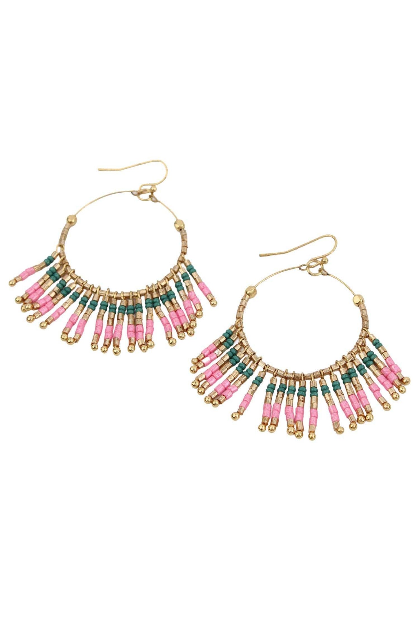 My Doris PINK AND GREEN TASSEL BEADED EARRINGS