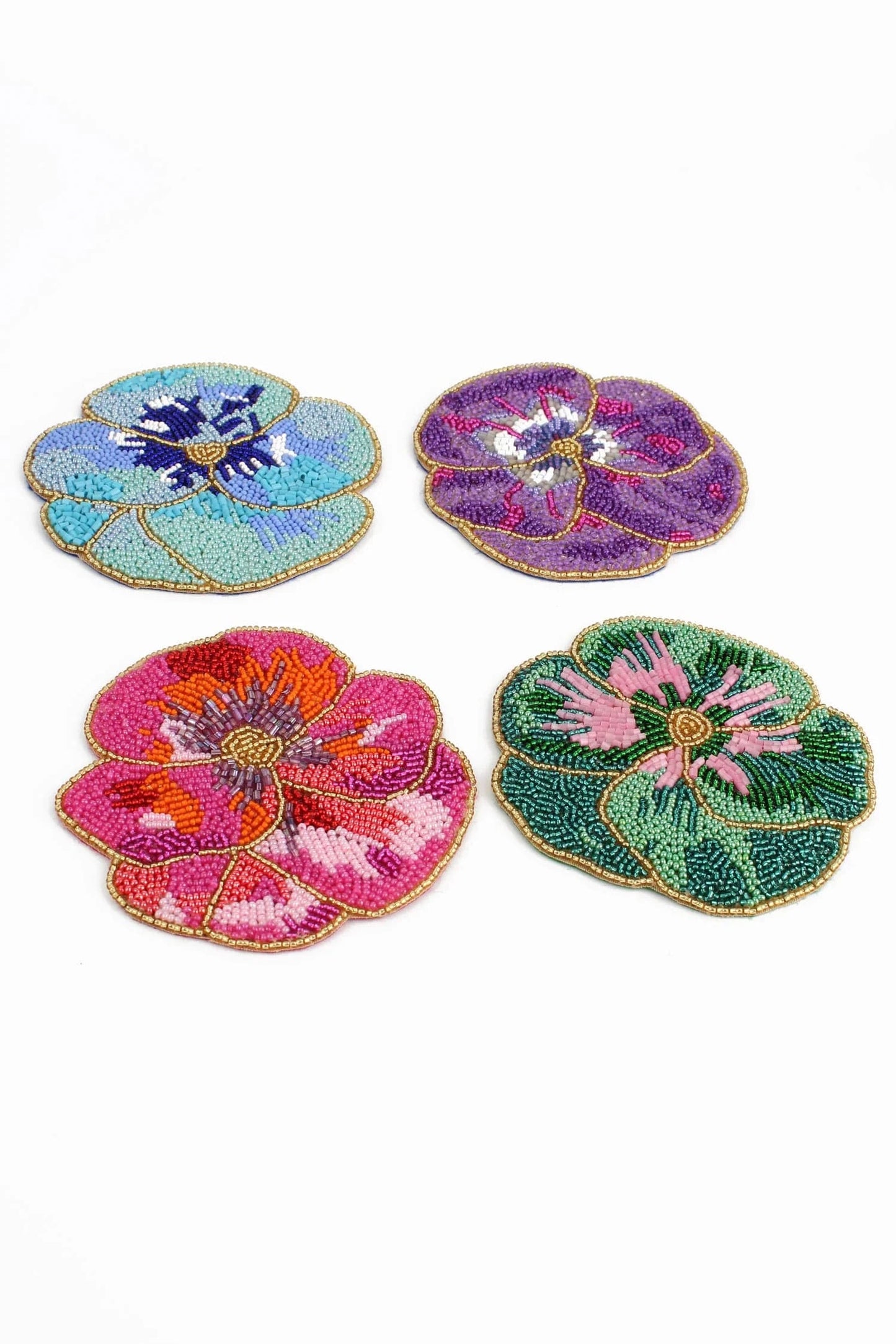 My Doris Room Decor Beaded Pansy Coasters - Set of 4