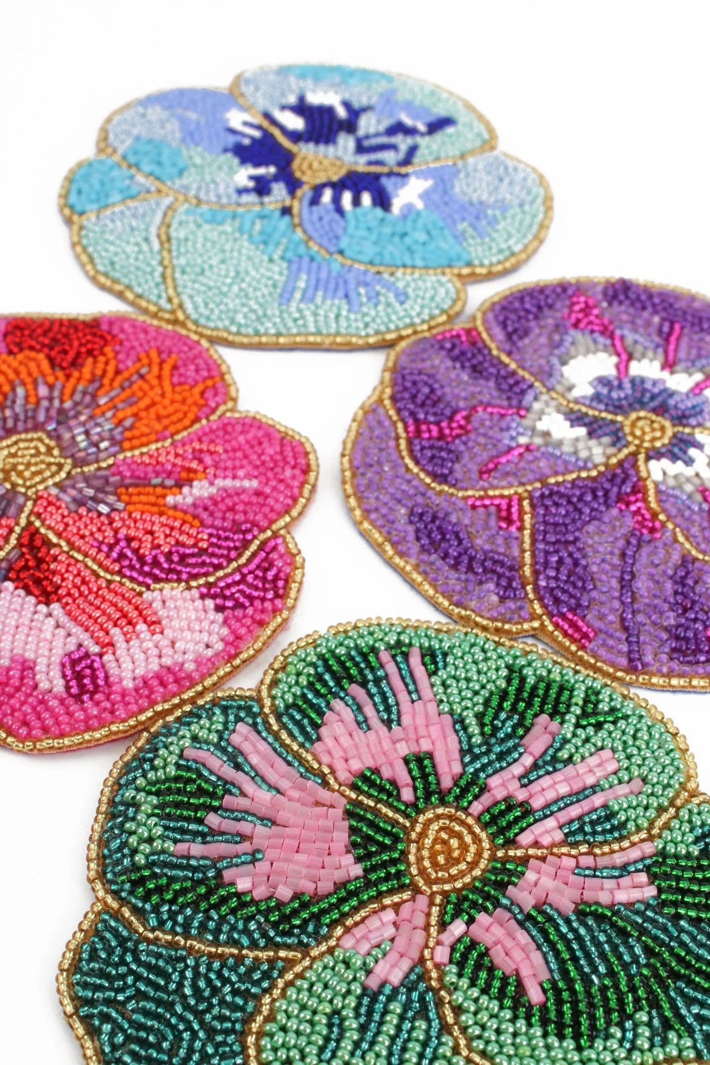 My Doris Room Decor Beaded Pansy Coasters - Set of 4