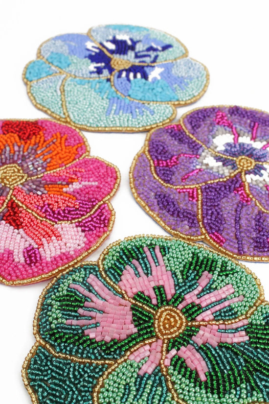 My Doris Room Decor Beaded Pansy Coasters - Set of 4