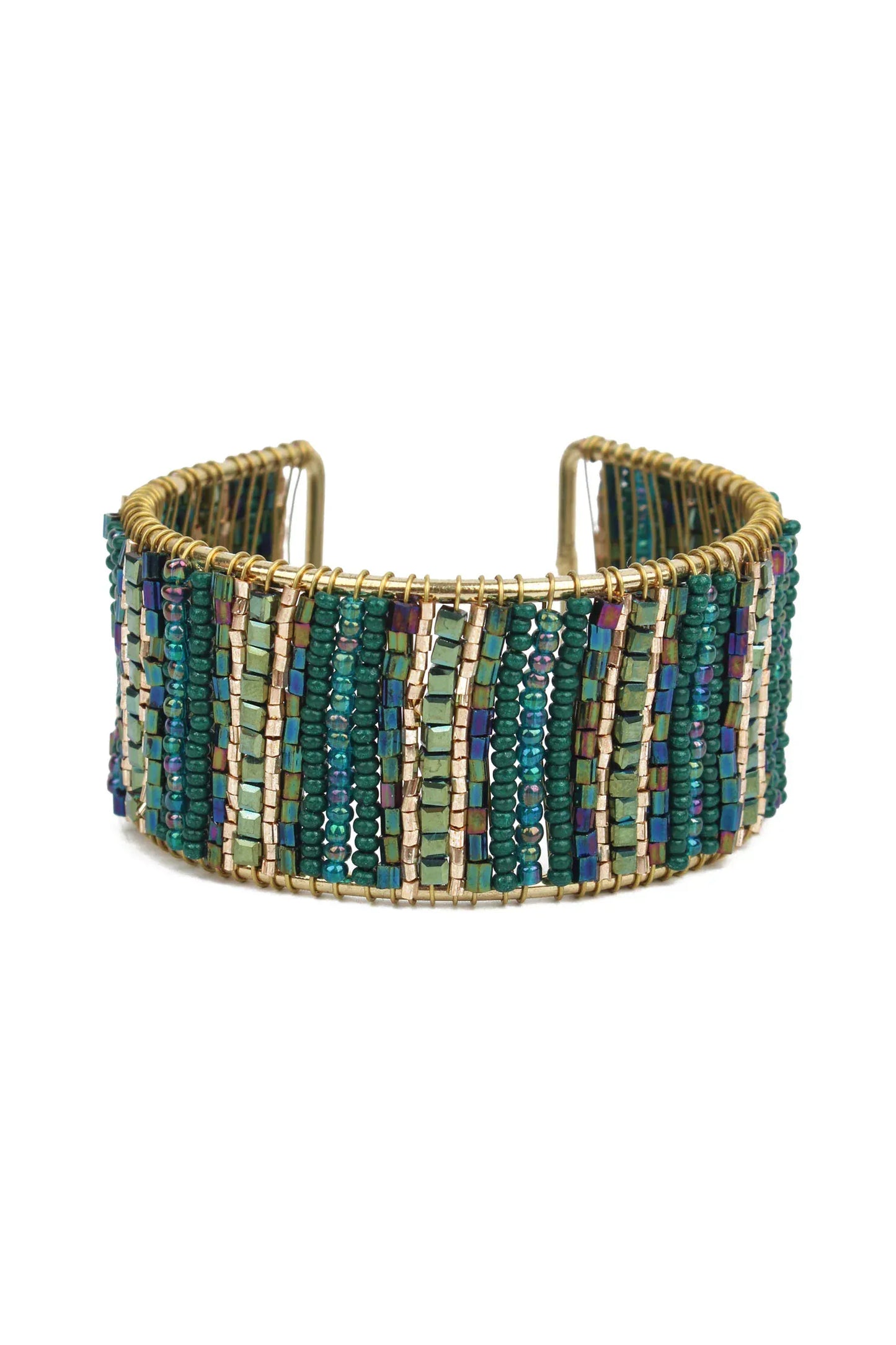 My Doris Wrapped Beaded Cuff Bracelet in Green