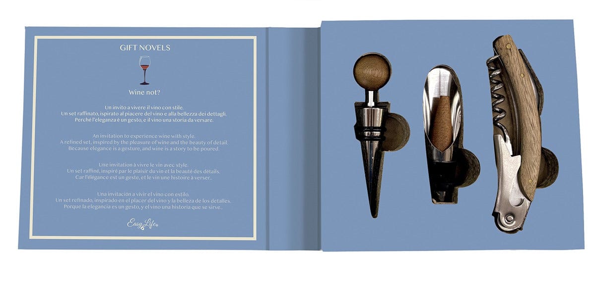 My Gifts Trade Gifts 3-piece Wine Set - Bottle Opener + Stopper + Pourer In Gift Novel Gift Box