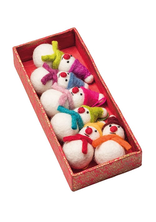 Namaste Christmas Set of 6 Mini Hanging Felt Snowmen Decorations