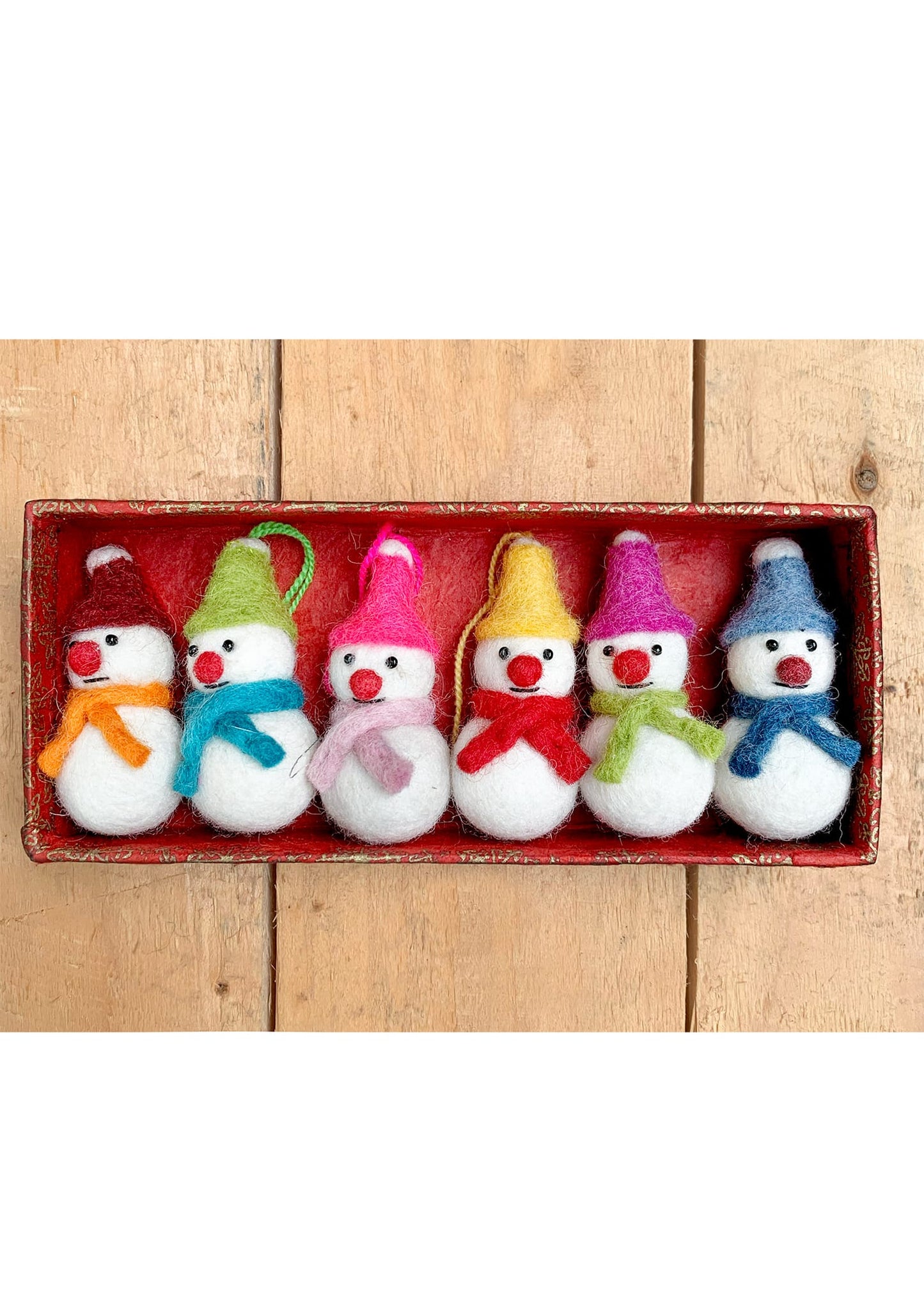 Namaste Christmas Set of 6 Mini Hanging Felt Snowmen Decorations