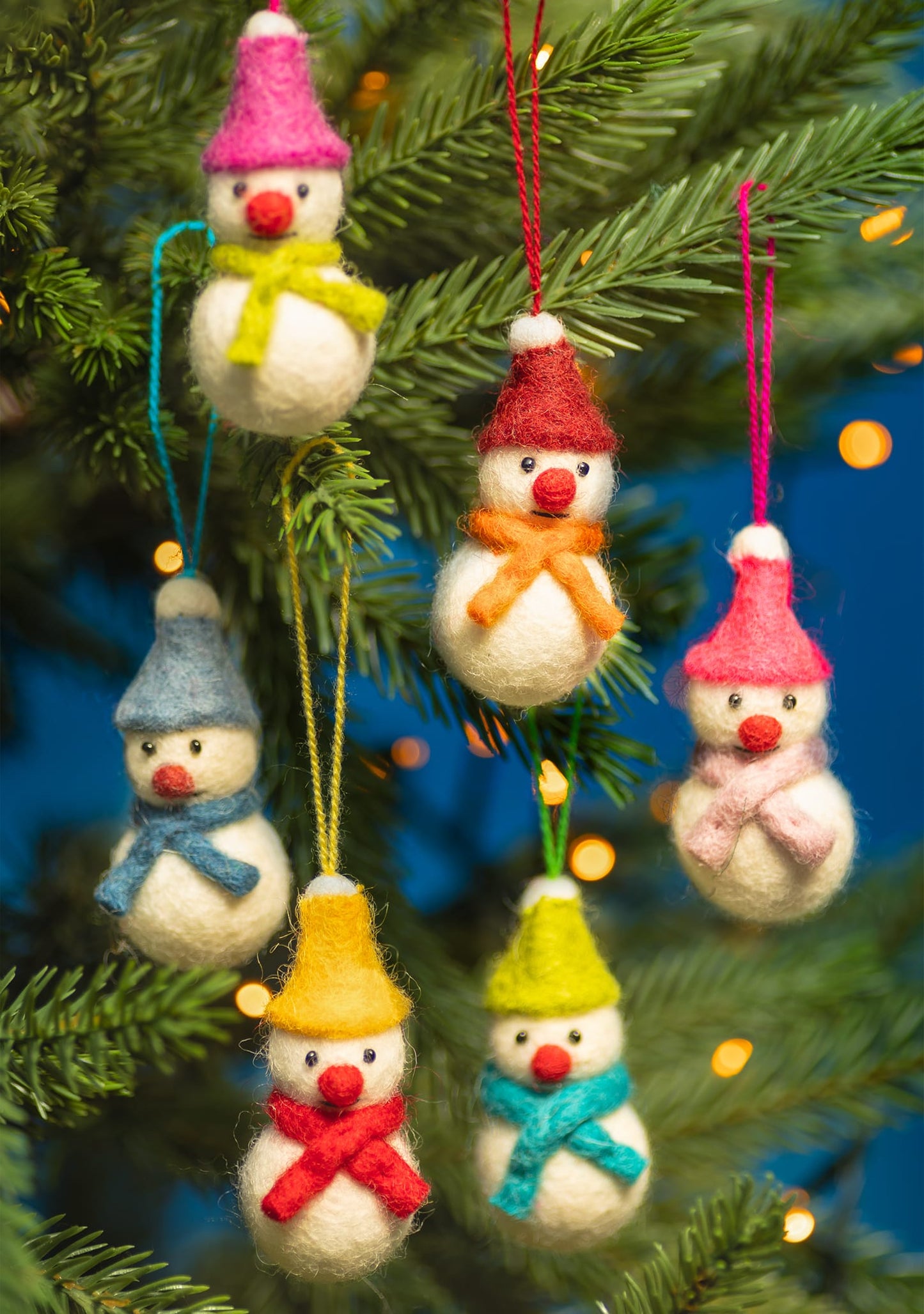 Namaste Christmas Set of 6 Mini Hanging Felt Snowmen Decorations
