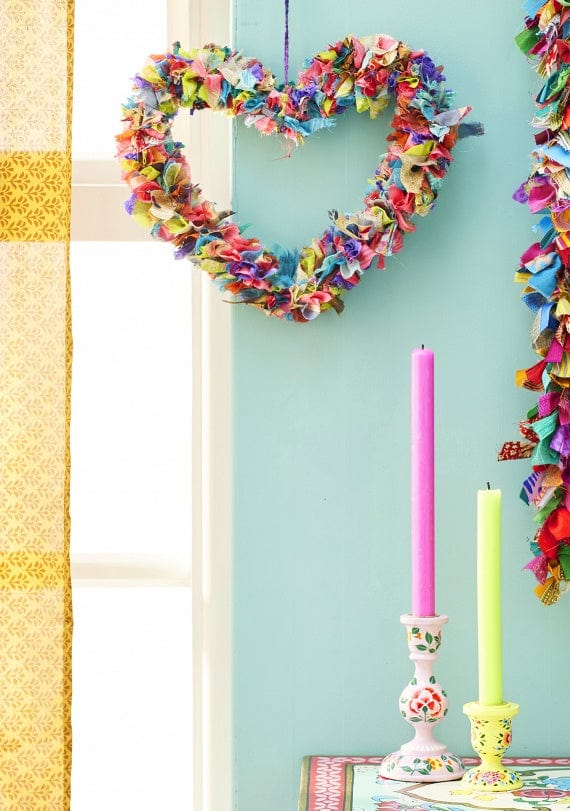 Namaste Room Decor Recycled Sari Wreath Multicolour Heart