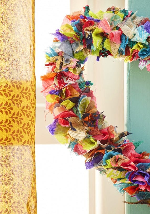 Namaste Room Decor Recycled Sari Wreath Multicolour Heart