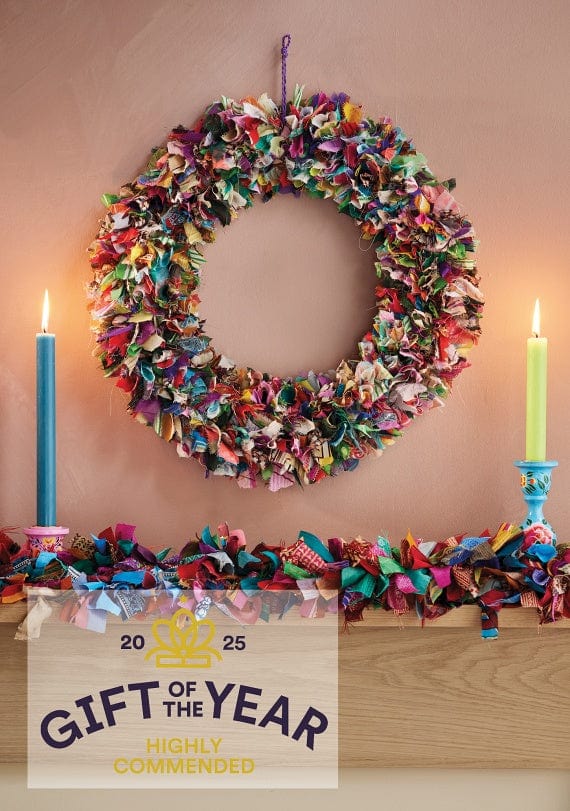 Namaste Room Decor Recycled Sari Wreath Multicolour Large