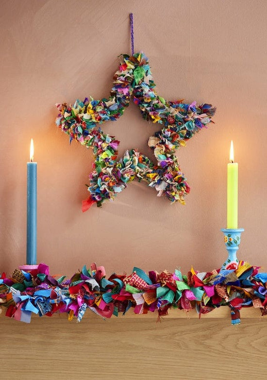Namaste Room Decor Recycled Sari Wreath Multicolour Star
