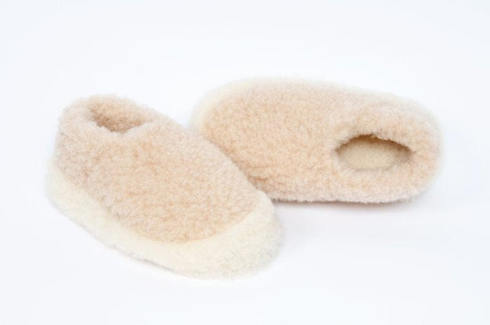 NELLIE & DOVE Footwear Full Wooly Slippers in Beige