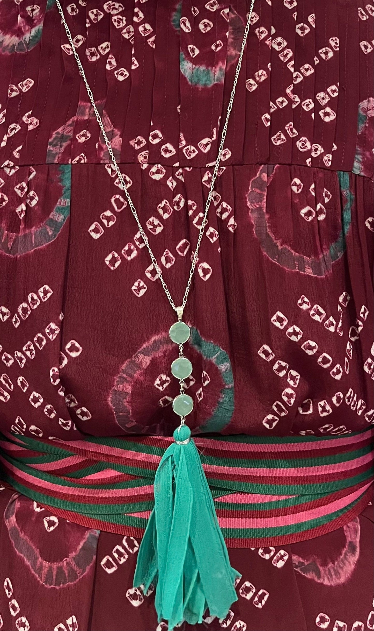 NELLIE&DOVE Green Fabric Tassle Necklace