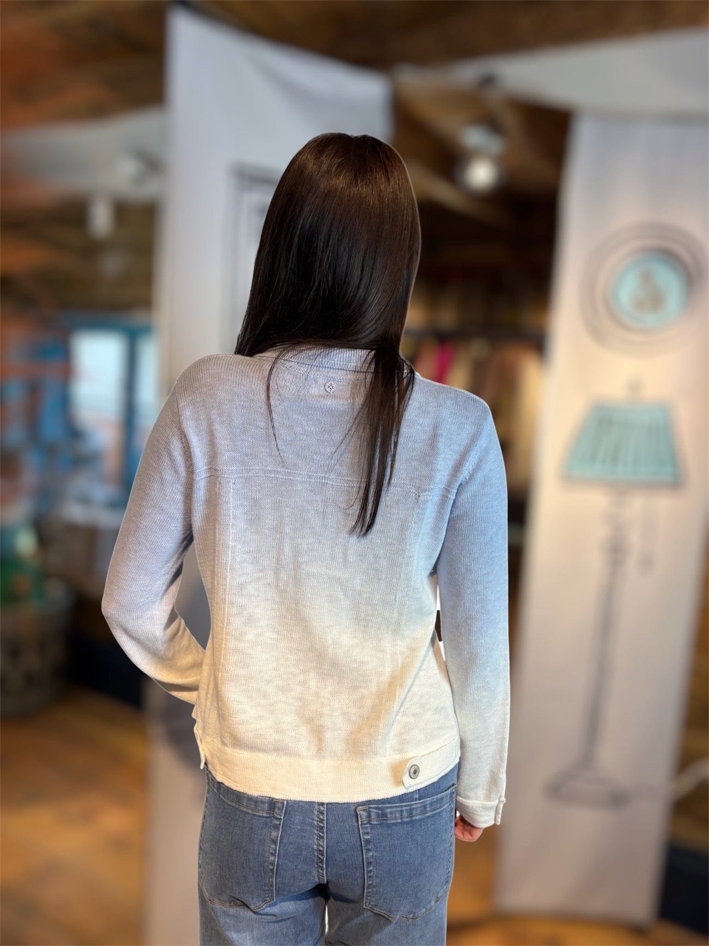 NELLIE&DOVE Jackets South Beach Knitted Jeans Style Jacket in Blue Ombre