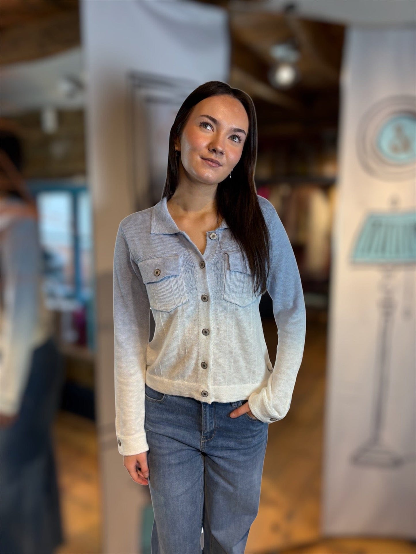 NELLIE&DOVE Jackets South Beach Knitted Jeans Style Jacket in Blue Ombre