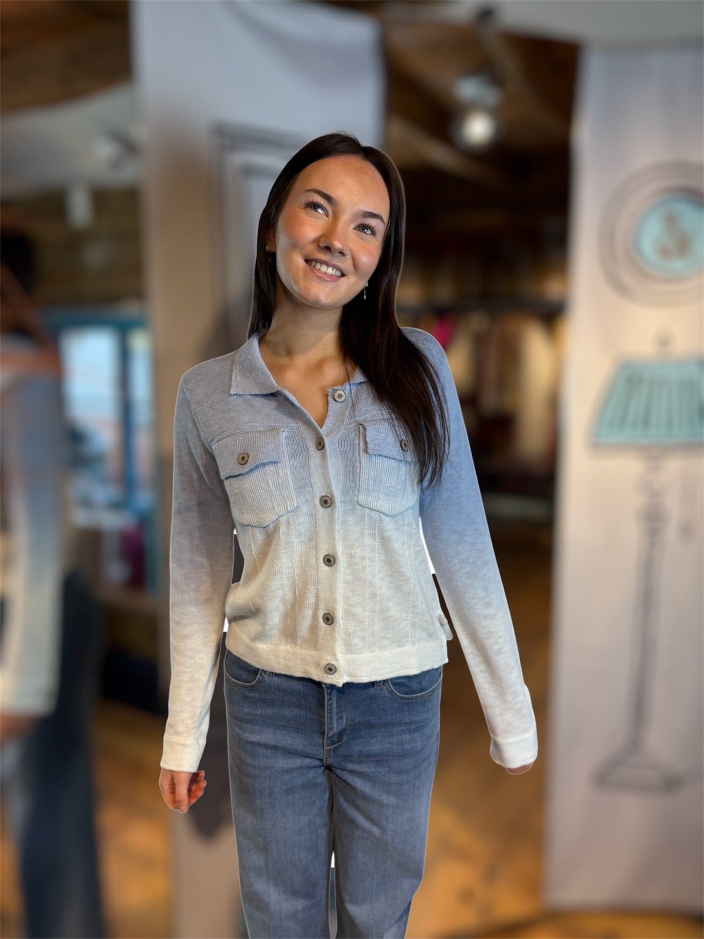 NELLIE&DOVE Jackets South Beach Knitted Jeans Style Jacket in Blue Ombre