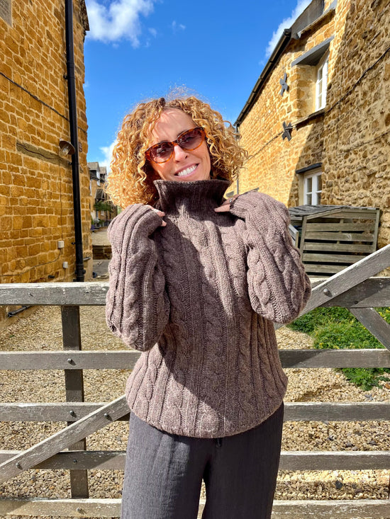 NELLIE&DOVE Jumpers Highland Heather Cable Knit Jumper in Chestnut