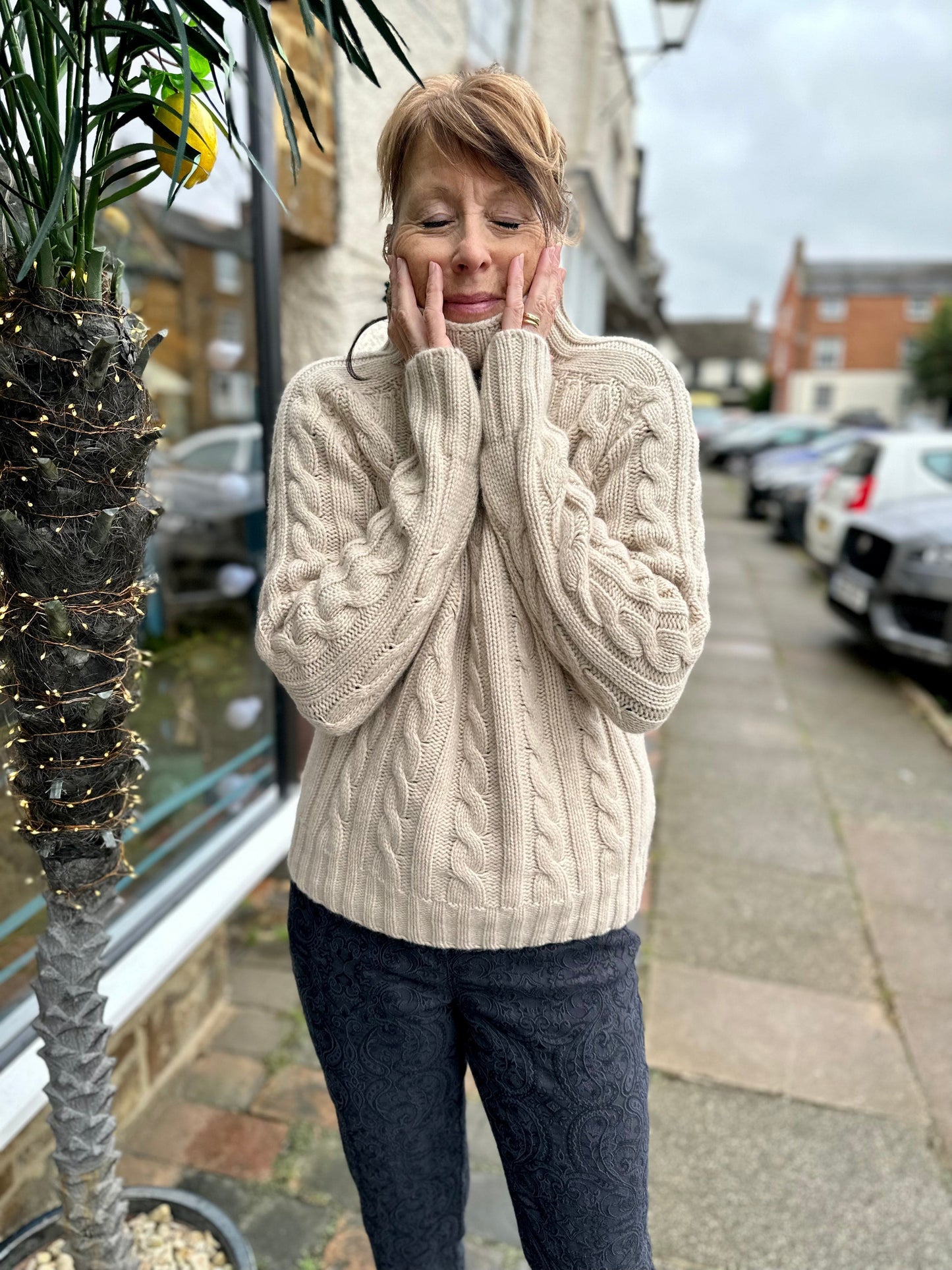 Highland Heather Cable Knit Jumper in Oatmeal NELLIE DOVE