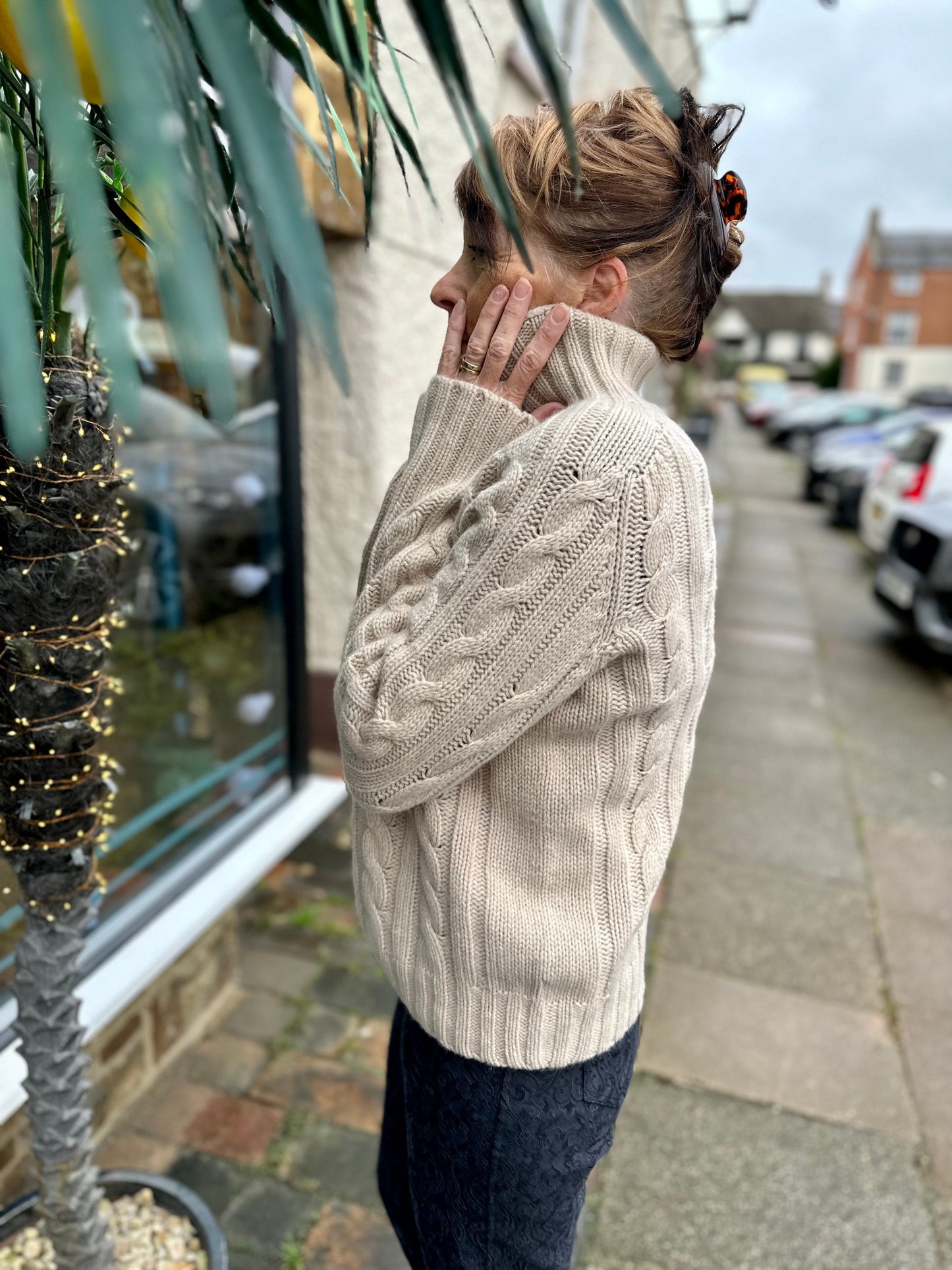 NELLIE & DOVE Knitwear Highland Heather Cable Knit Jumper in Oatmeal