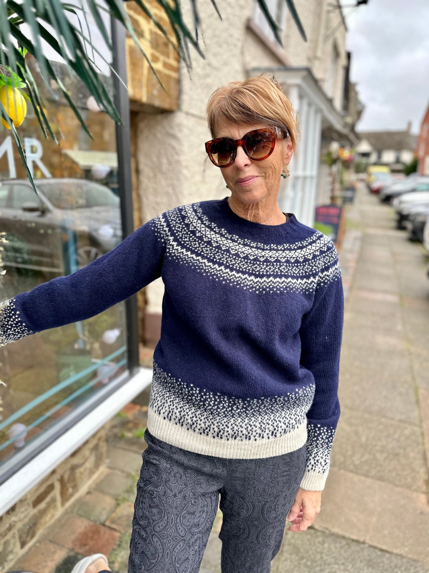 NELLIE & DOVE Knitwear New Navy Loch Lomond Fair Isle Yoke Jumper