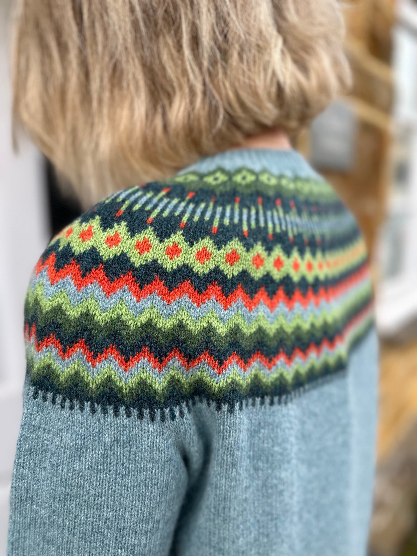 NELLIE & DOVE Knitwear Superfine Lambswool Blizzard Fairisle Yolk Jumper Lugano / Oribe Green