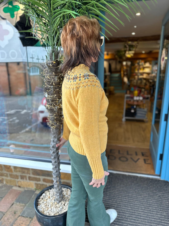 NELLIE & DOVE Knitwear Supersoft Crew Neck Jumper with Fairisle Yolk Marzipan