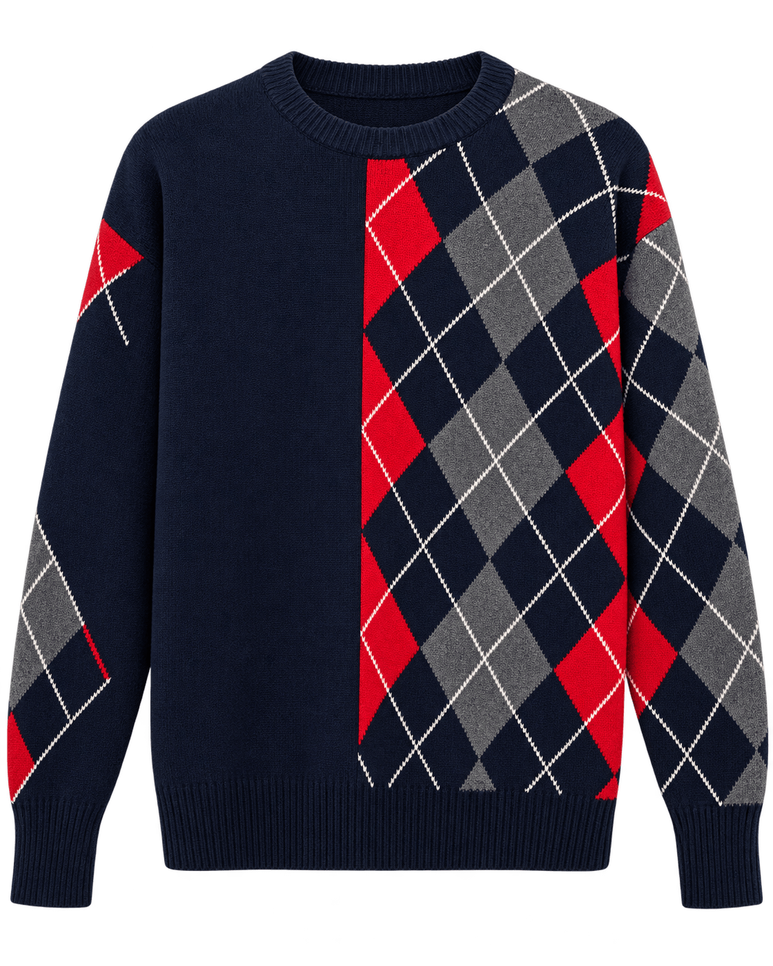 NELLIE & DOVE Knitwear The Allison Asymmetric Argyle Knit in Ruby, Derby & Chalk