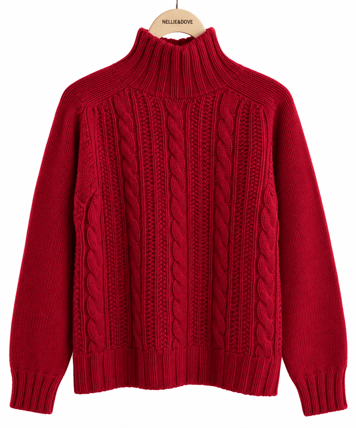NELLIE & DOVE Knitwear The Spencer Cable Funnel Neck Knit in Ruby