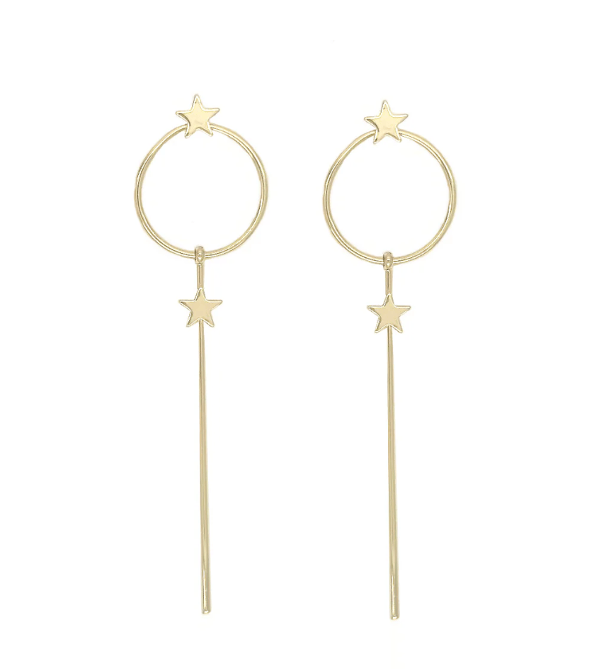 NELLIE&DOVE Long Drop Star Earrings - Gold