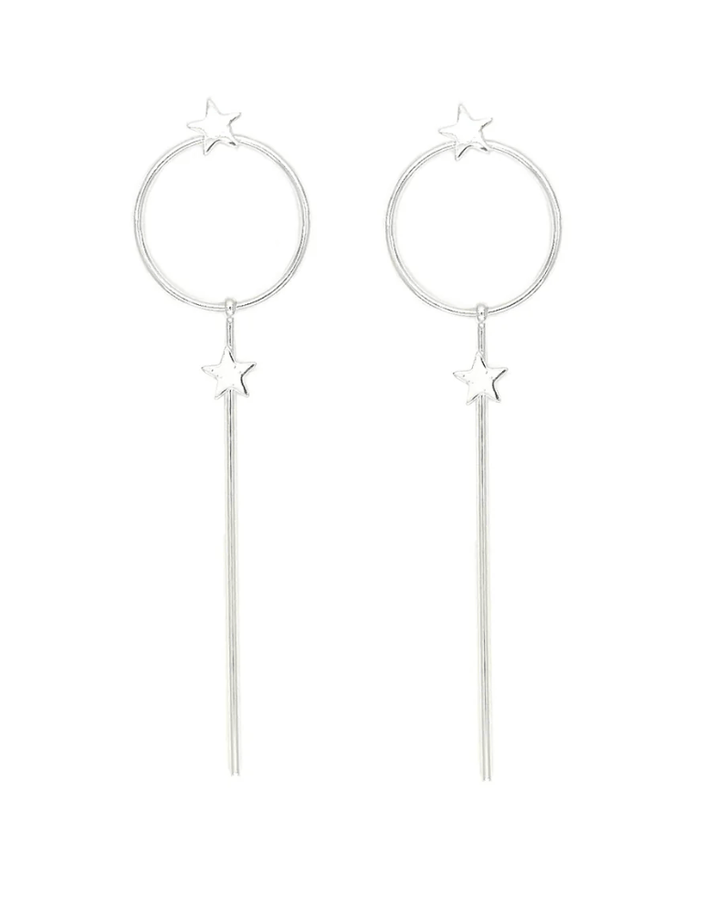 NELLIE&DOVE Long Drop Star Earrings - Silver