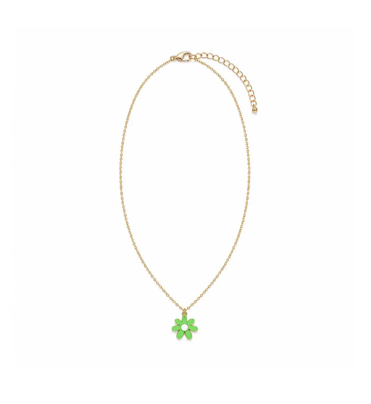 Nellie's Nuggets Accessories Green Enamel Flower Necklace in Gold