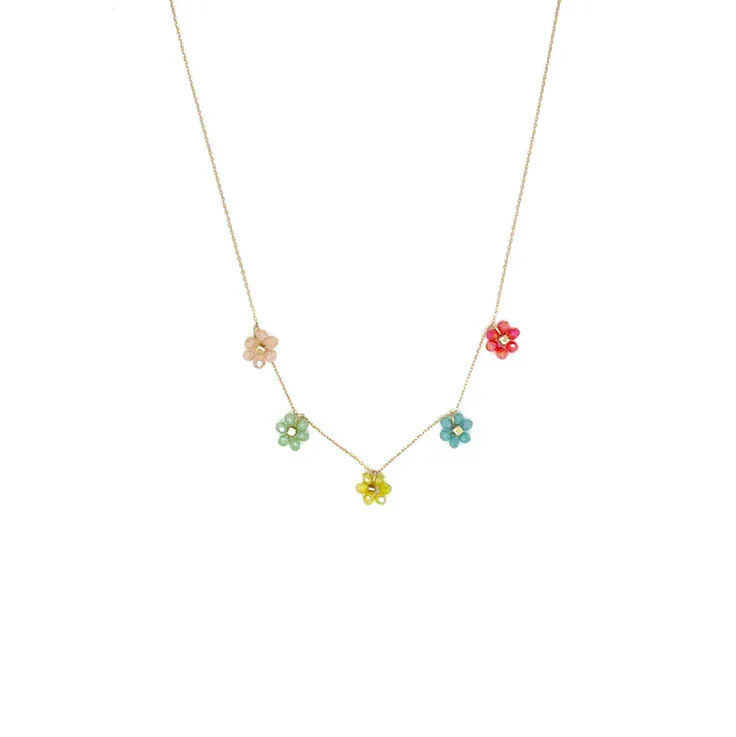 Nellie's Nuggets Accessories Multicolour Beaded Flower Necklace in Gold