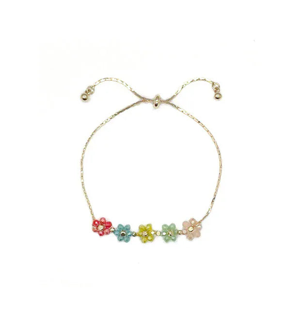 Nellie's Nuggets Accessories Multicolour Beaded Flower Slider Bracelet in Gold